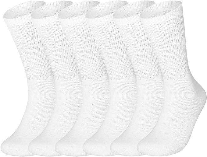 Molten Creek® 6 Pairs Mens Womens Non Elastic Diabetic Socks Loose Top Wide Soft Grip Crew Socks for Swollen Feet -Adults Black