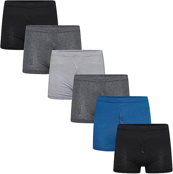 Set of men's underwear in black, gray, and blue on a white background