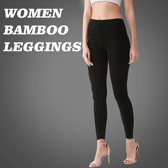 Molten Creek® Women Bamboo Fur Leggings, High Waisted, Stretchable Leggings, Fur Inside for Extra Warmth, Tummy Control Yoga Pants, Fleece Legging, Black Molten Creek