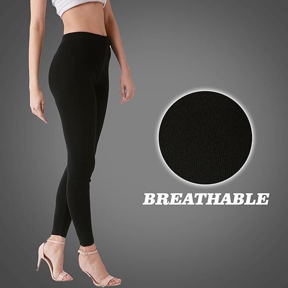 Molten Creek® Women Bamboo Fur Leggings, High Waisted, Stretchable Leggings, Fur Inside for Extra Warmth, Tummy Control Yoga Pants, Fleece Legging, Black Molten Creek