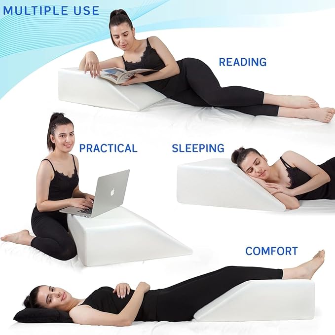 Molten Creek® Leg Elevation Pillow, Leg Rest Wedge Pillow, Memory Foam with Quilted Washable Cover, For Post Surgery Bed Rest, Swelling Relief, Blood Circulation (Black) Molten Creek