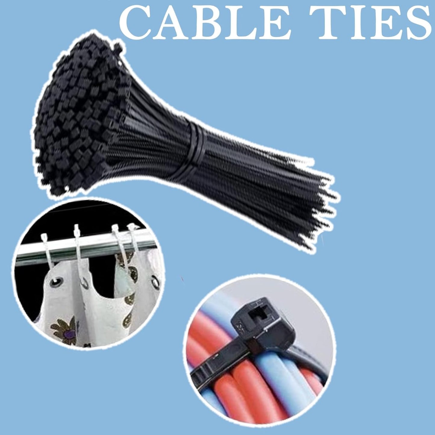 Molten Creek® Cable Ties, Thicker, Wider & Durable, Strong Cable Ties, Large Nylon Plastic Zip Ties, Indoor Cable Management and Outdoor Use, Black, 250mm x 4mm