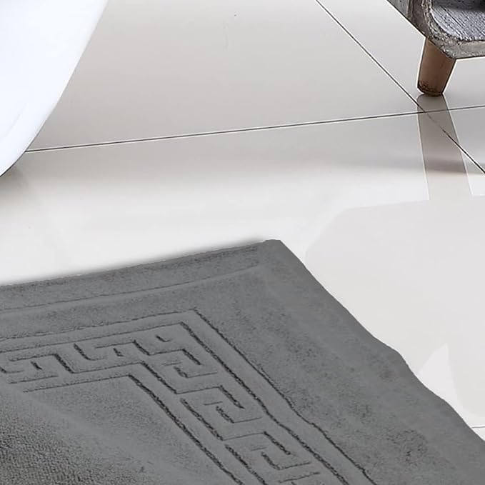 Molten Creek® Bath Mats, Classic Greek Key Design, Terry Cloth Foot Towel, Quicky Dry, Soft and Absorbent, 750 GSM, Easy to Wash, Lightweight, 100% Cotton, 50x70 cm