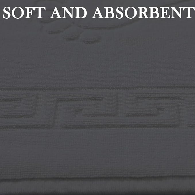 Molten Creek® Bath Mats, Classic Greek Key Design, Terry Cloth Foot Towel, Quicky Dry, Soft and Absorbent, 750 GSM, Easy to Wash, Lightweight, 100% Cotton, 50x70 cm