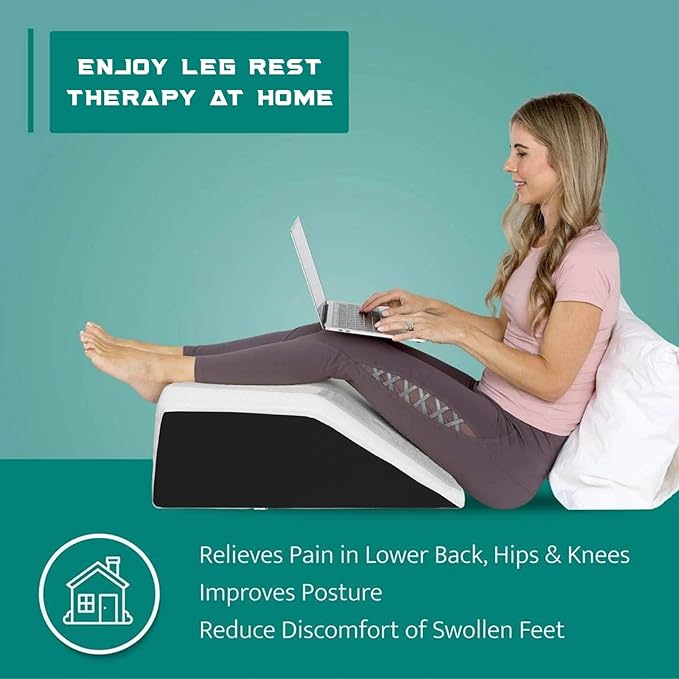 Molten Creek® Leg Elevation Pillow, Leg Rest Wedge Pillow, Memory Foam with Quilted Washable Cover, For Post Surgery Bed Rest, Swelling Relief, Blood Circulation (Black) Molten Creek