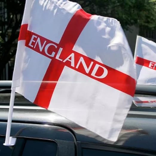 Molten Creek® England St Geroge's Cross Car Flag, Double Sided, Polyester, Lightweight & Foldable, Fan Support Flag for Parade, Sporting Events, Vehicles, Set of 2