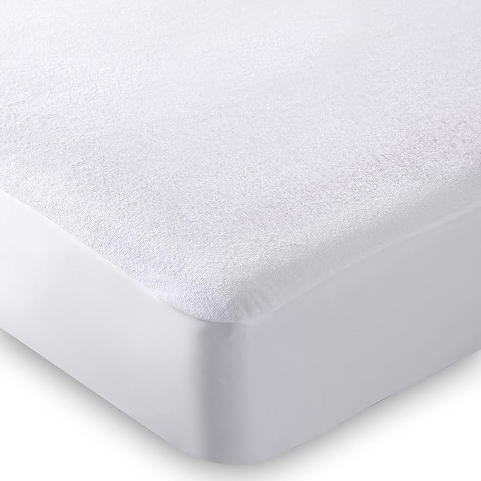 Molten Creek® Terry Waterproof Mattress Protector, Easy to Fit Up to 40cm, Breathable Fabric, Noiseless, 360° Elastic Band, Moisture-Wicking, White Molten Creek