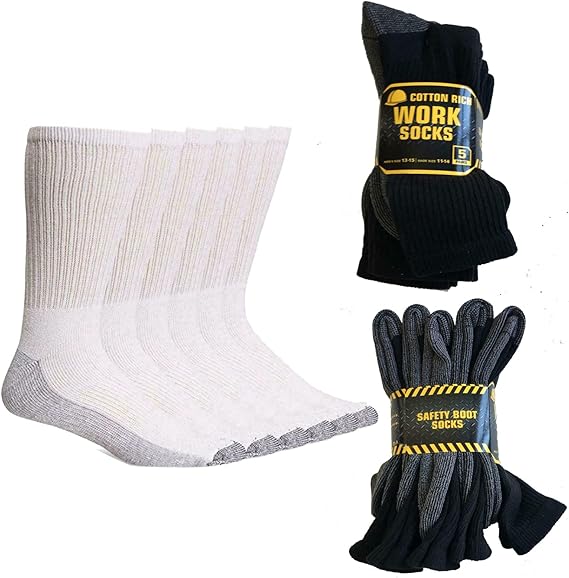 Molten Creek® 10 Pairs Men's BIG FOOT Industrial Crew Boot Work Socks Cushioned Heavy Duty Reinforced Toe & Heel UK 11-14 Molten Creek