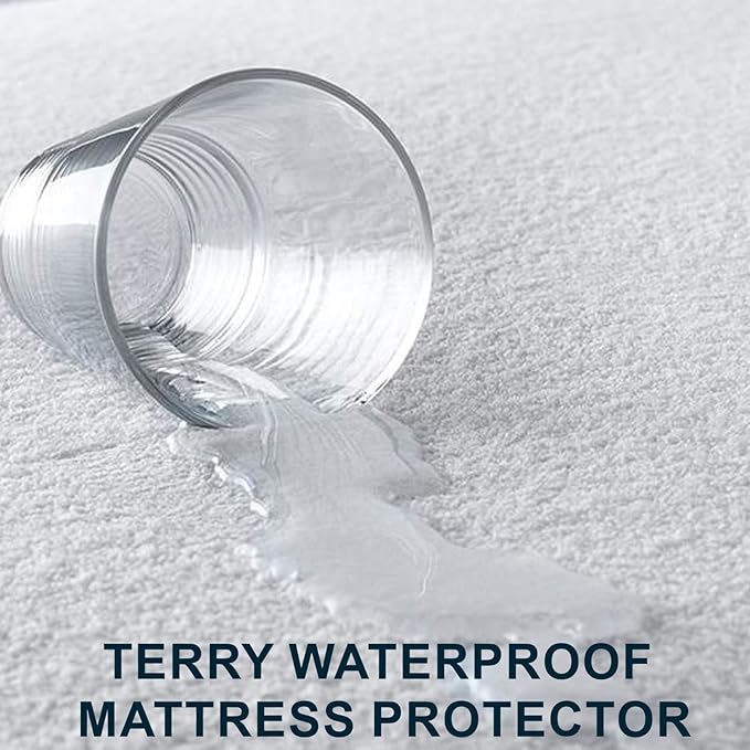 Molten Creek® Terry Waterproof Mattress Protector, Easy to Fit Up to 40cm, Breathable Fabric, Noiseless, 360° Elastic Band, Moisture-Wicking, White Molten Creek