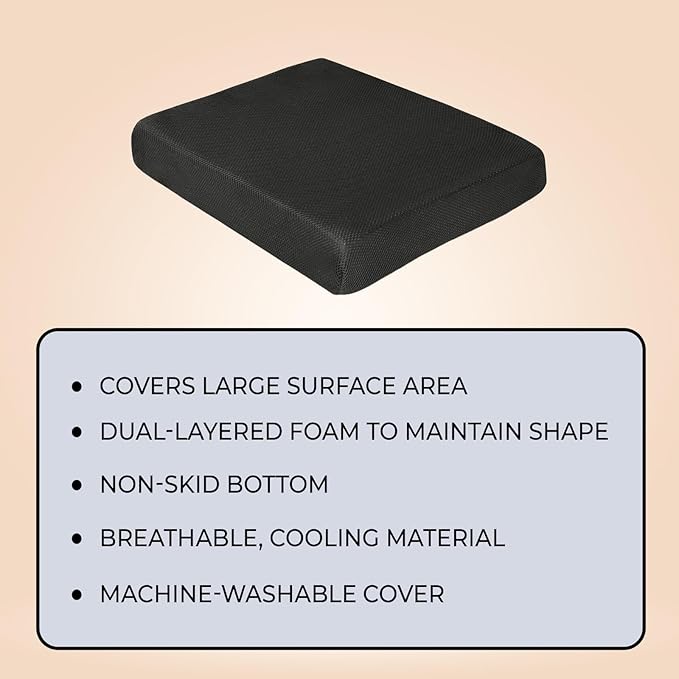 Molten Creek® Memory Foam Seat Cushion, Ergonomic Orthopaedic Chair Pad for Office, Car, Wheelchair & Home, Anti-Pressure Sores, Breathable & Washable Cover, Black Molten Creek