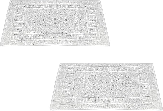 Molten Creek® Bath Mats, Classic Greek Key Design, Terry Cloth Foot Towel, Quicky Dry, Soft and Absorbent, 750 GSM, Easy to Wash, Lightweight, 100% Cotton, 50x70 cm