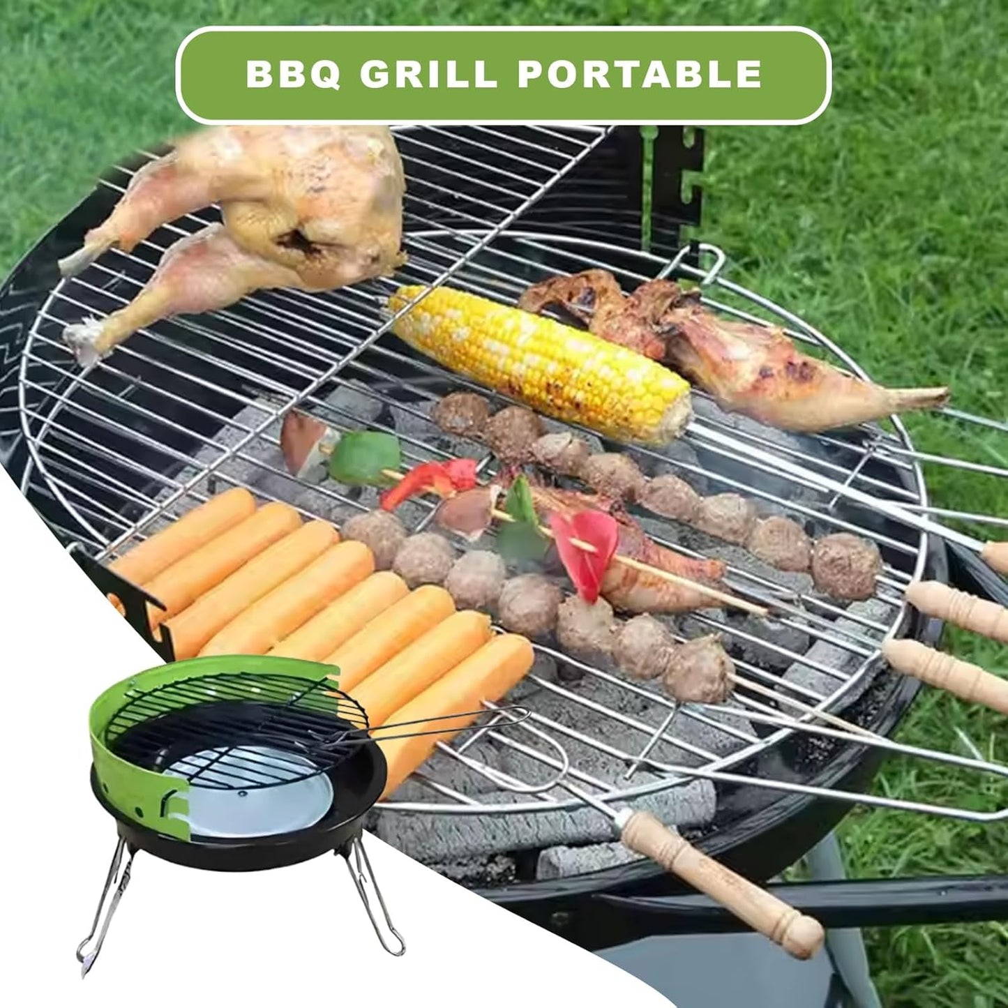 Molten Creek® Barbecue Grill BBQ Portable Charcoal Cooking Grill, Efficient Heat Distribution, Compact and Lightweight BBQ, Outdoor Round Patio UK, 33cm
