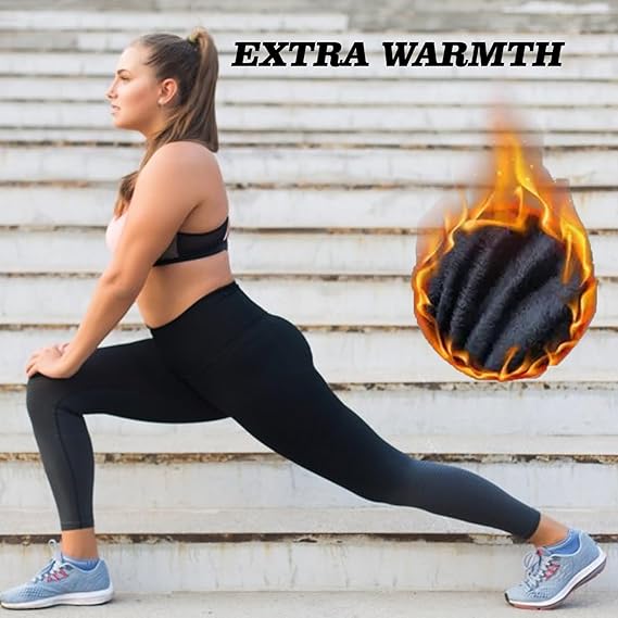 Molten Creek® Women Bamboo Fur Leggings, High Waisted, Stretchable Leggings, Fur Inside for Extra Warmth, Tummy Control Yoga Pants, Fleece Legging, Black Molten Creek