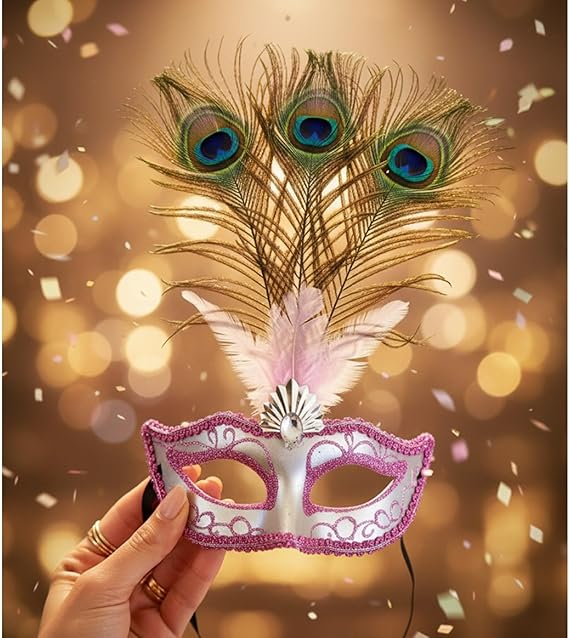 Molten Creek® Peacock Feather Eye Mask, Elegant & Eye Catching Design, Vibrant Colour, Perfect For Masquerade Balls, Halloween, Fancy Dress Parties, And Cosplay, Random Design Molten Creek