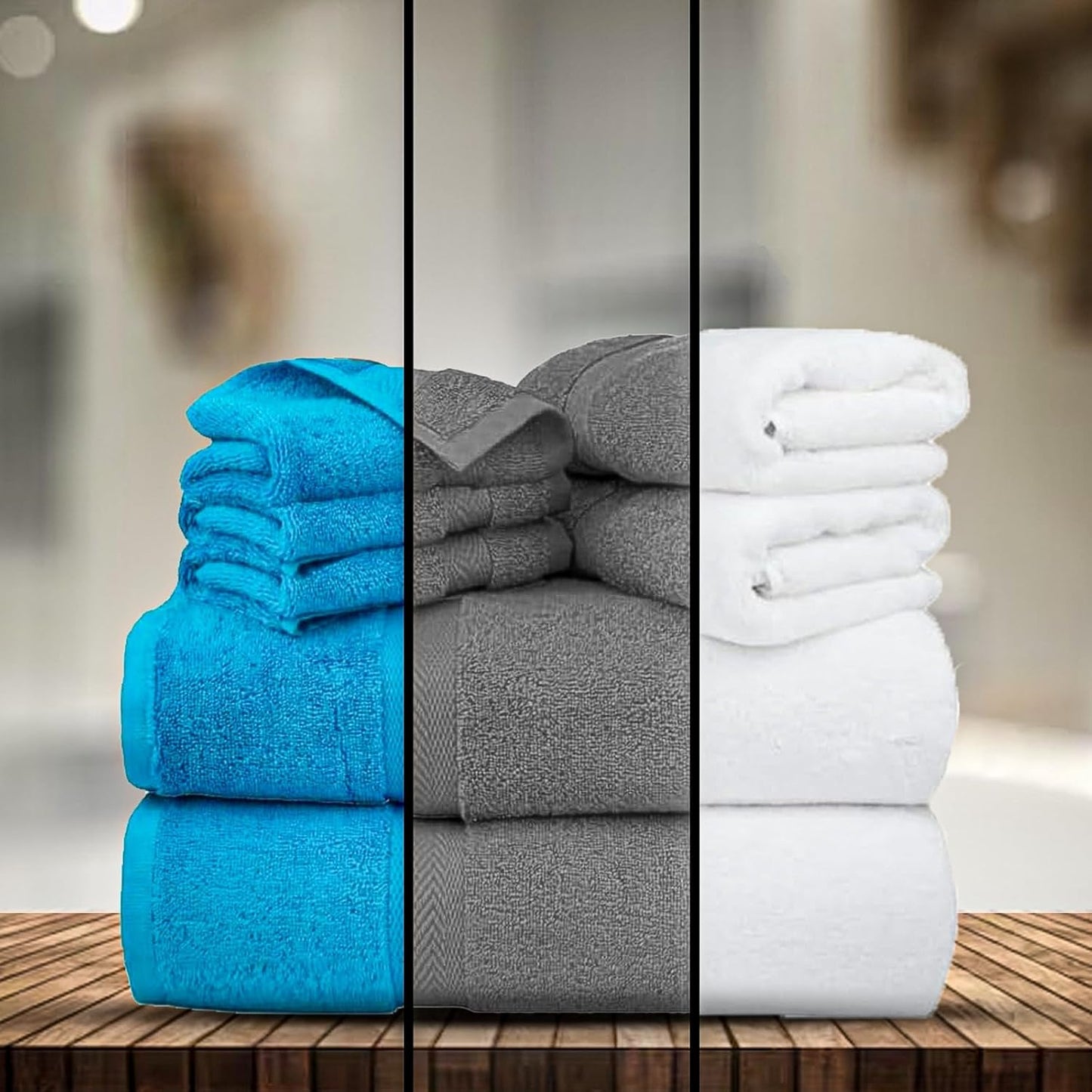 Cotton Towel Stacked in Blue, Grey, White