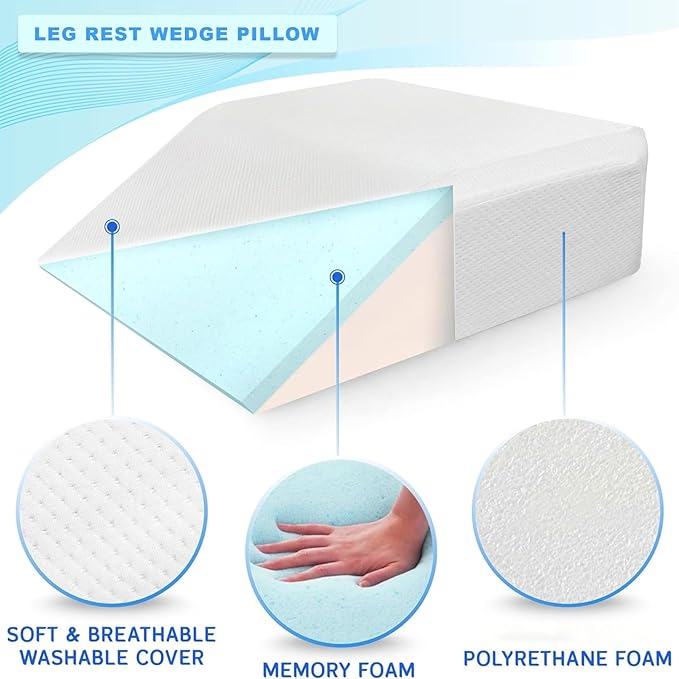 Molten Creek® Leg Elevation Pillow, Leg Rest Wedge Pillow, Memory Foam with Quilted Washable Cover, For Post Surgery Bed Rest, Swelling Relief, Blood Circulation (Black) Molten Creek
