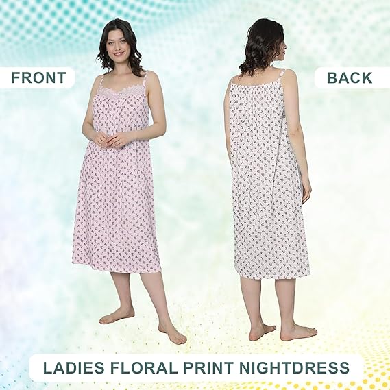 Women's Sleeveless Nightwear, 100% Cotton, Butterfly Flowers Printed, Midi Length with Straight Hemline, Soft and Comfortable, Sleep Loungewear