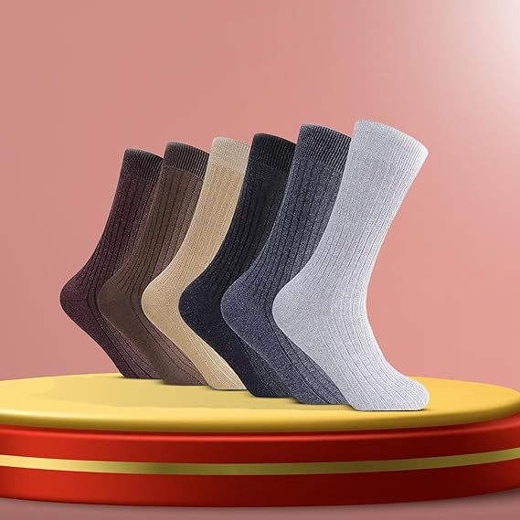 Molten Creek® 6 Pairs Men's Ribbed Diabetics Socks, 100% Pure Cotton, Non-Elastic, Soft Grip, Comfortable & Breathable, 6-11, 11-14 Bigfoot
