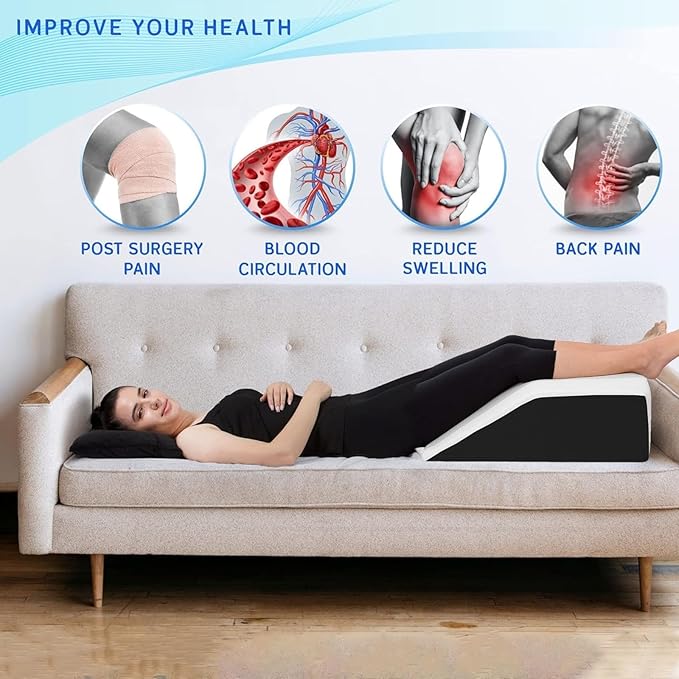 Molten Creek® Leg Elevation Pillow, Leg Rest Wedge Pillow, Memory Foam with Quilted Washable Cover, For Post Surgery Bed Rest, Swelling Relief, Blood Circulation (Black) Molten Creek