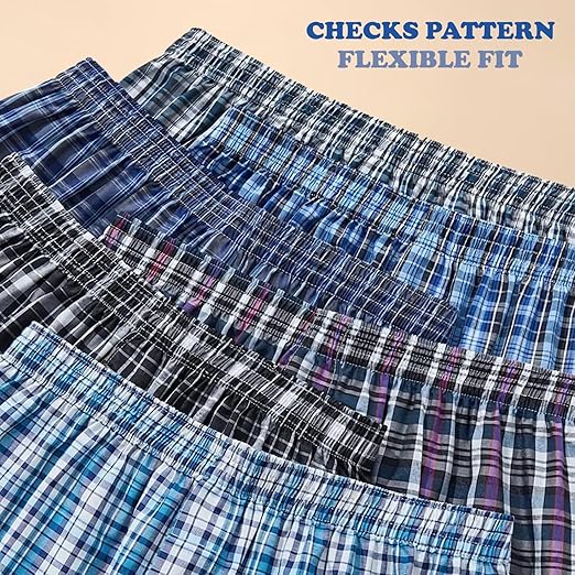 Molten Creek® Mens Boxers, Underwear Cotton Woven Boxers, Checks Pattern, Boxer Shorts, Button Fly, Comfortable, Soft and Flexible Fit, Pack of 6, Assorted Colour Molten Creek