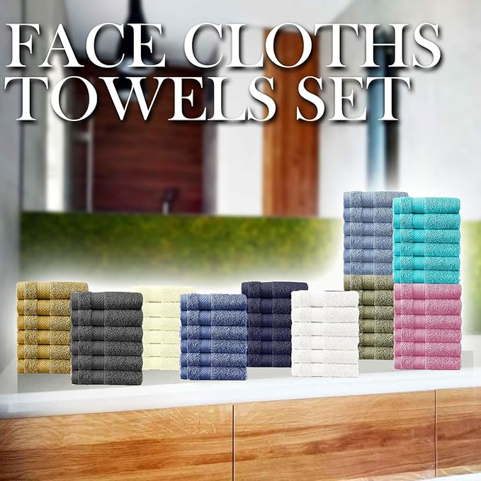 Molten Creek® Face Cloths Towels Set, 100% Egyptian Cotton, Highly Absorbent, Quick Dry, Super Soft & Fluffy, Easy to Care, Lightweight, 30 x 30cm, Pack of 12