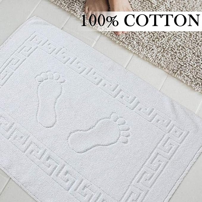 Molten Creek® Bath Mats, Classic Greek Key Design, Terry Cloth Foot Towel, Quicky Dry, Soft and Absorbent, 750 GSM, Easy to Wash, Lightweight, 100% Cotton, 50x70 cm