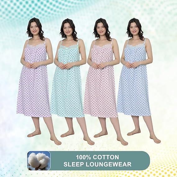 Women's Sleeveless Nightwear, 100% Cotton, Butterfly Flowers Printed, Midi Length with Straight Hemline, Soft and Comfortable, Sleep Loungewear