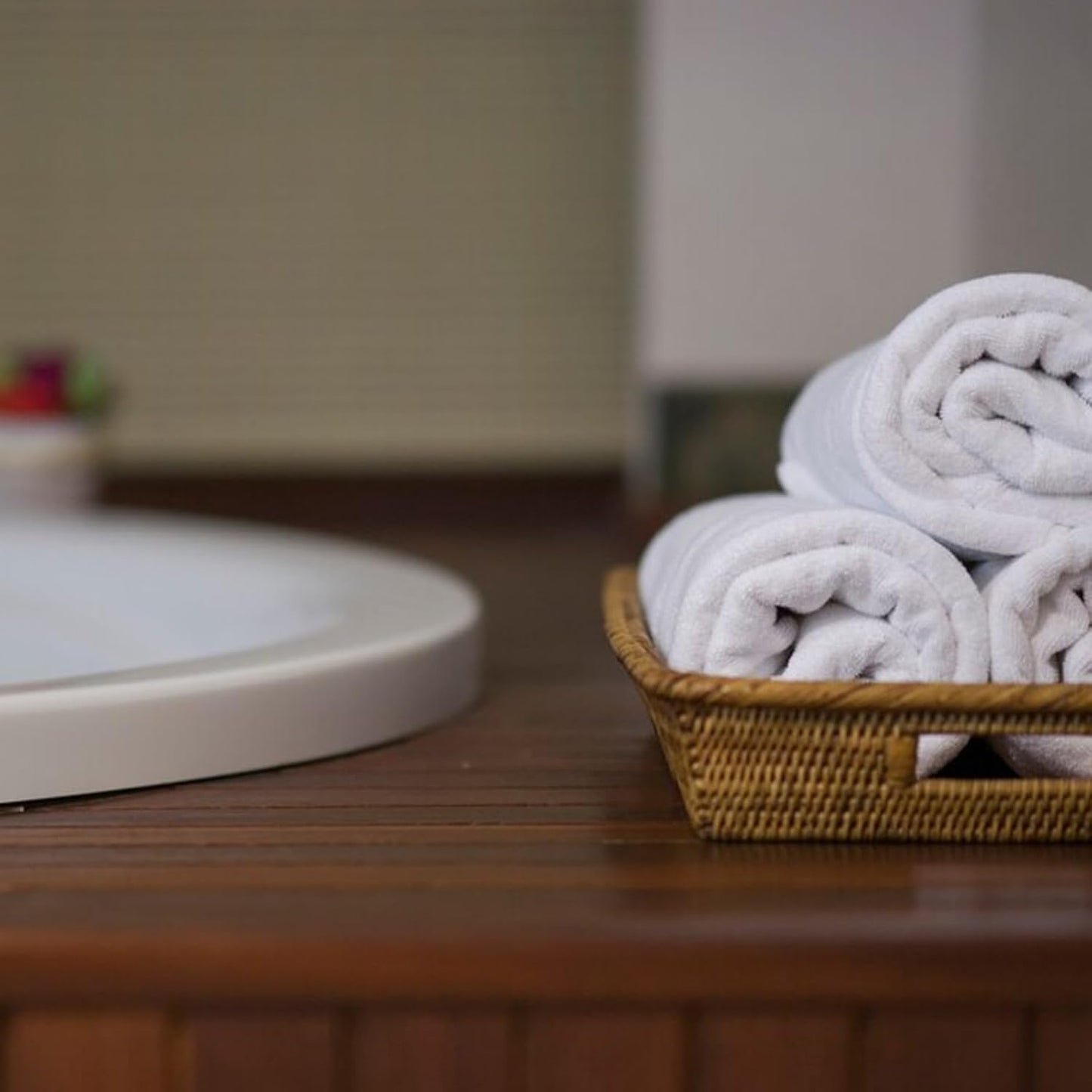 Stack of three White Egyptian Cotton Towel Rolled in White