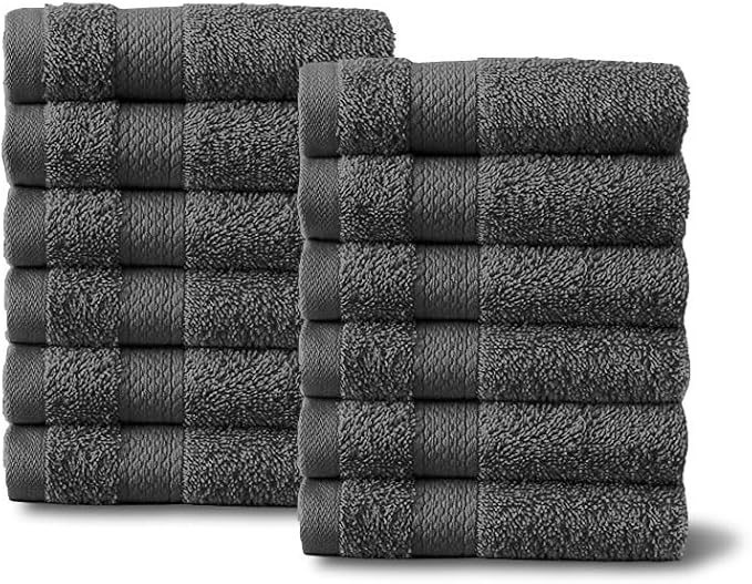 Molten Creek® Face Cloths Towels Set, 100% Egyptian Cotton, Highly Absorbent, Quick Dry, Super Soft & Fluffy, Easy to Care, Lightweight, 30 x 30cm, Pack of 12