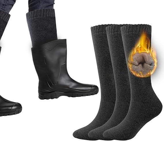 Molten Creek® Men & Women Thermal Welly Socks, Wellington Boot Socks Adult, Breathable & Comfortable, Soft Touch, Winter Long Calf Socks, 3 Pairs