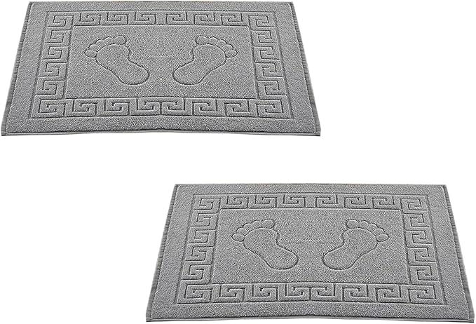 Molten Creek® Bath Mats, Classic Greek Key Design, Terry Cloth Foot Towel, Quicky Dry, Soft and Absorbent, 750 GSM, Easy to Wash, Lightweight, 100% Cotton, 50x70 cm