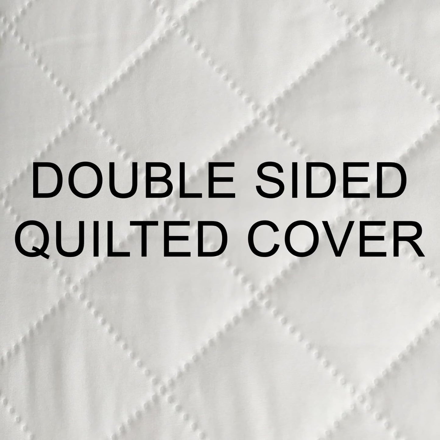 White double-sided quilted cover with text overlay