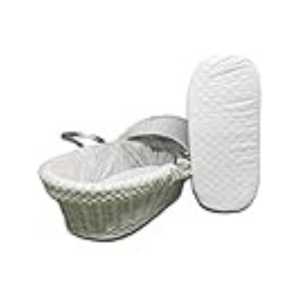 White baby bassinet with quilted cover on a white background