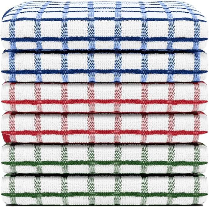 Assorted Terry Tea Towel, Highly Absorbent, Checkered Pattern, Soft Touch, Great for Drying Dishes, Kitchen Hand Towels, Bright Colors