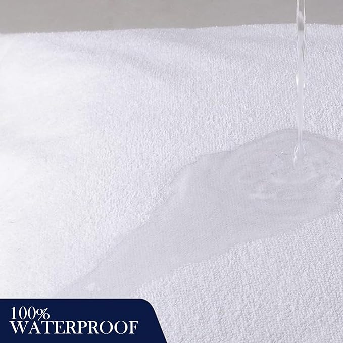 Molten Creek® Terry Waterproof Mattress Protector, Easy to Fit Up to 40cm, Breathable Fabric, Noiseless, 360° Elastic Band, Moisture-Wicking, White Molten Creek