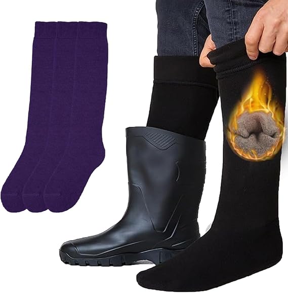 Molten Creek® Men & Women Thermal Welly Socks, Wellington Boot Socks Adult, Breathable & Comfortable, Soft Touch, Winter Long Calf Socks, 3 Pairs