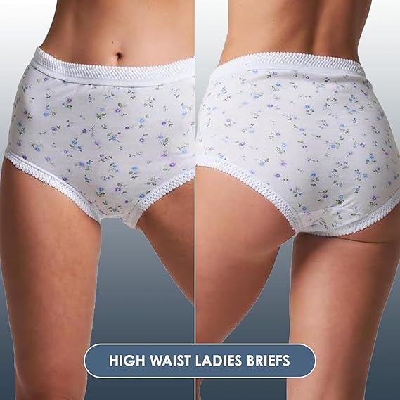 White high waist ladies' briefs with floral pattern on a neutral background