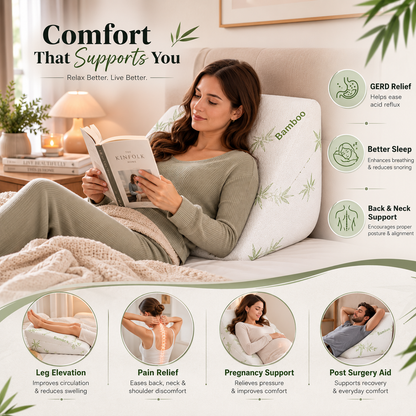 Molten Creek® Bamboo Bed Wedge Pillow – Memory Foam Support Cushion