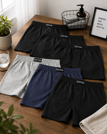 Molten Creek® Men's Plain Boxer Shorts – Cotton Blend Loose Fit Underwear, 6 Pack