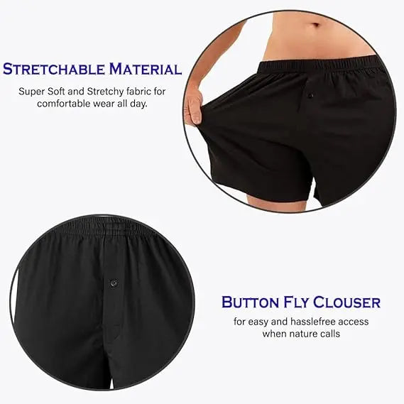 Molten Creek® 6 Pack Mens Plain Boxers Shorts Loose Fit, Durability And Longevity, Underwear Cotton Rich Button Fly Trunks Hipster Pants My Store