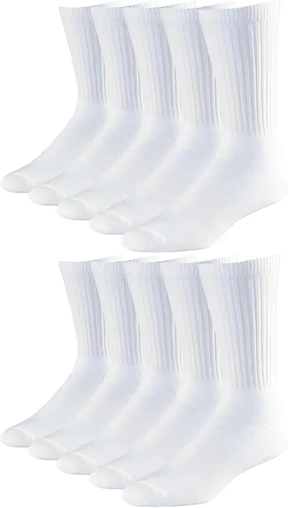 Molten Creek® 10 Pairs Men’s Crew Sports Socks, Classic Rich Cotton, Cushioned Sole, Comfort Top, Training, Walking, Hiking, Athletic Socks, Size 6-11 Molten Creek