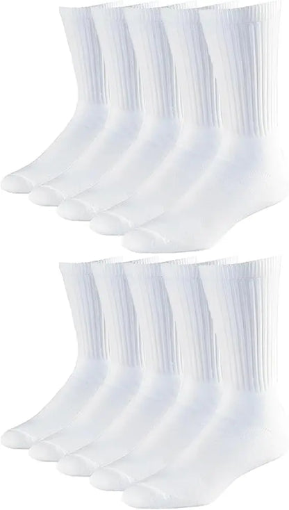 Molten Creek® 10 Pairs Men’s Crew Sports Socks, Classic Rich Cotton, Cushioned Sole, Comfort Top, Training, Walking, Hiking, Athletic Socks, Size 6-11 Molten Creek
