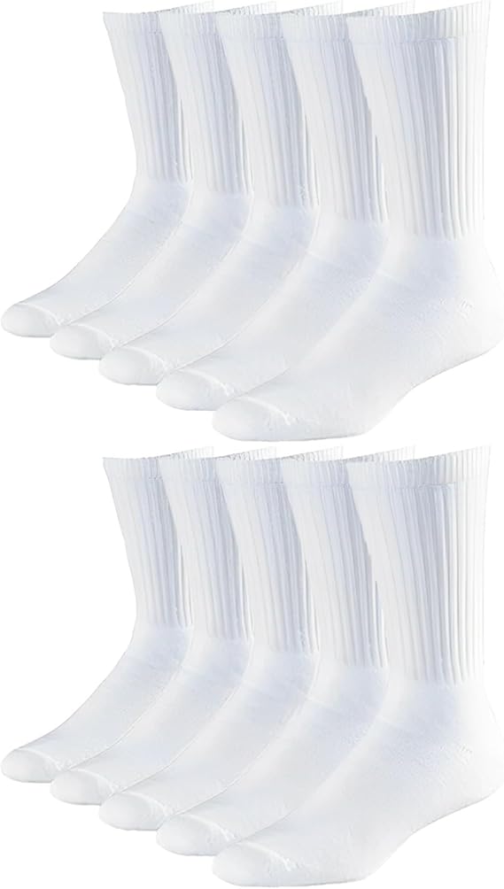 Molten Creek® Men’s Sports Crew Socks, Classic Rich Cotton, Cushioned Sole, Comfort Top, Training, Walking, Hiking, Athletic Socks, Size 6-11, 10 Pairs Molten Creek