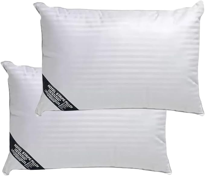 Molten Creek® Ultra Soft Stripe Pillows, Premium Quality Standard, Anti-Allergic, 100% Virgin Hollow Fibre Filling, Bounce Back Bed Pillows, Breathable, White. Molten Creek