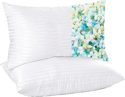 Molten Creek® Shredder Memory Foam Pillow, Stripe Design, Ultra Soft And Warm, Modern And Sleek, Portable And Lightweight, Easy To Store, Machine Wash, Pack Of 2 Molten Creek