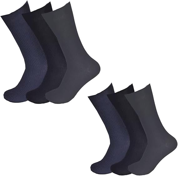 Molten Creek® 6 Pairs Men's Ribbed Diabetics Socks, 100% Pure Cotton, Non-Elastic, Soft Grip, Comfortable & Breathable, 6-11, 11-14 Bigfoot