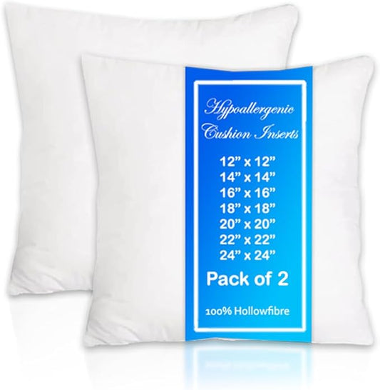 Extra Fill Plump Hollowfibre Inner Fillers, Anti-Allergy Sofa Cushion inserts Scatters, White (Pack of 2, 12 x 12 (30 x 30 cm))