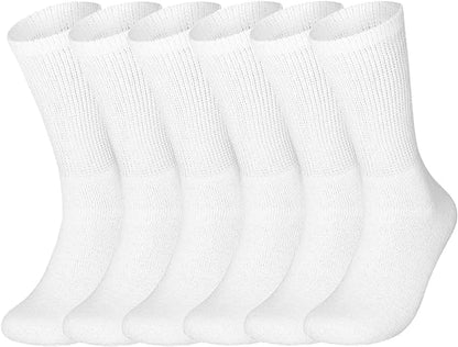 Molten Creek® 6 Pairs Mens Womens Non Elastic Diabetic Socks Loose Top Wide Soft Grip Crew Socks for Swollen Feet -Adults Black