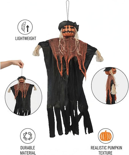 Molten Creek® Hanging Pumpkin Head, Halloween Decorations Accessories, Eye Catching Spooky Theme, Portable And Lightweight, Perfect For Halloween Parties (150CM) Molten Creek