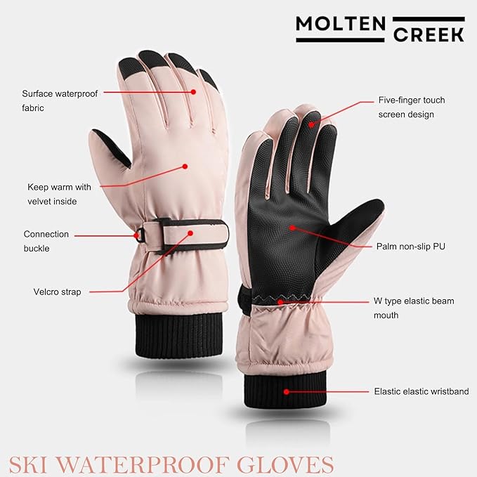 Molten Creek® Ski Waterproof Gloves, Thermal Insulation, Winter Gloves for Men and Women, Extra Warm, Thermal Gloves for Ski Snowboard, Lightweight & Durable Molten Creek